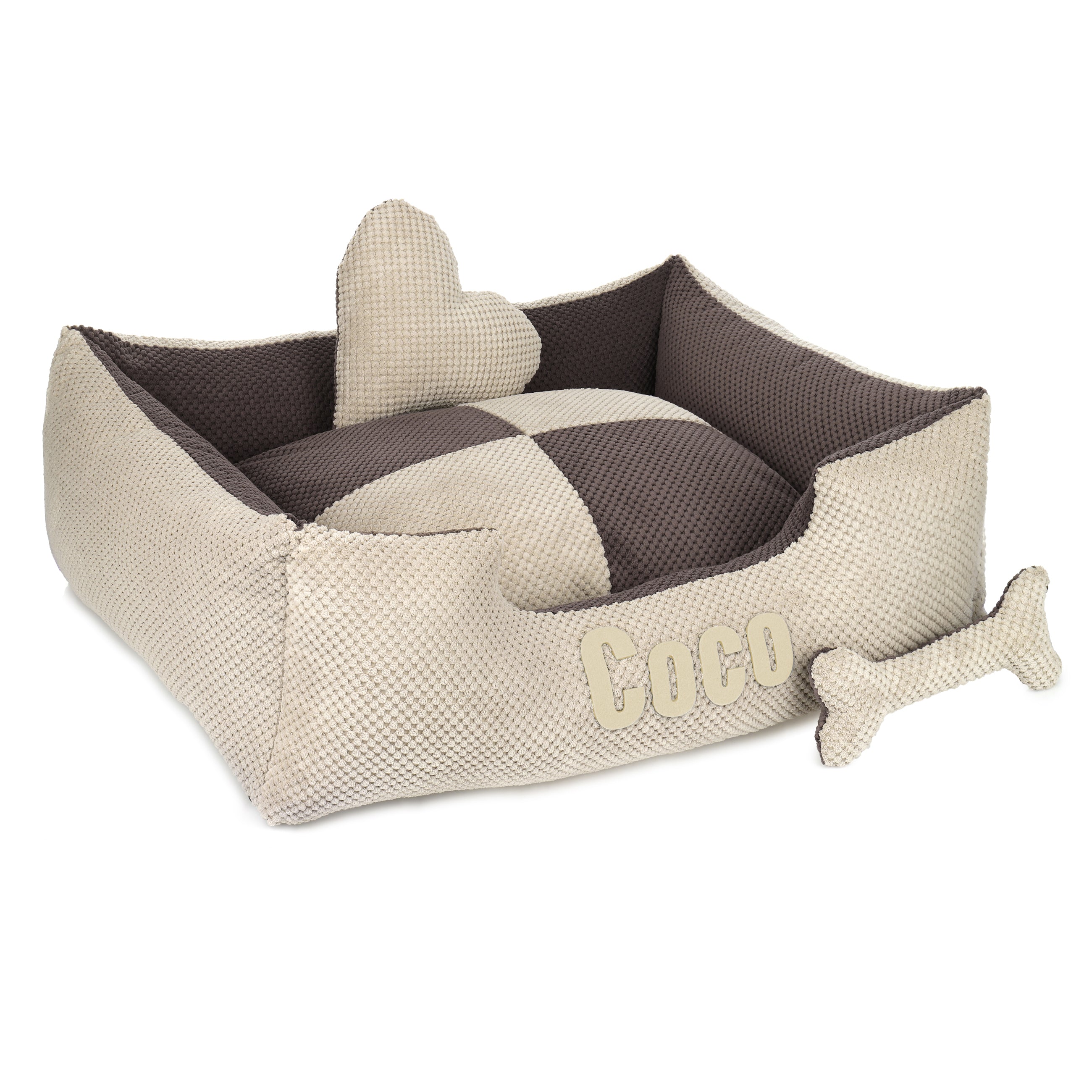 Platinum beige & brown - Hundebett mit Namen