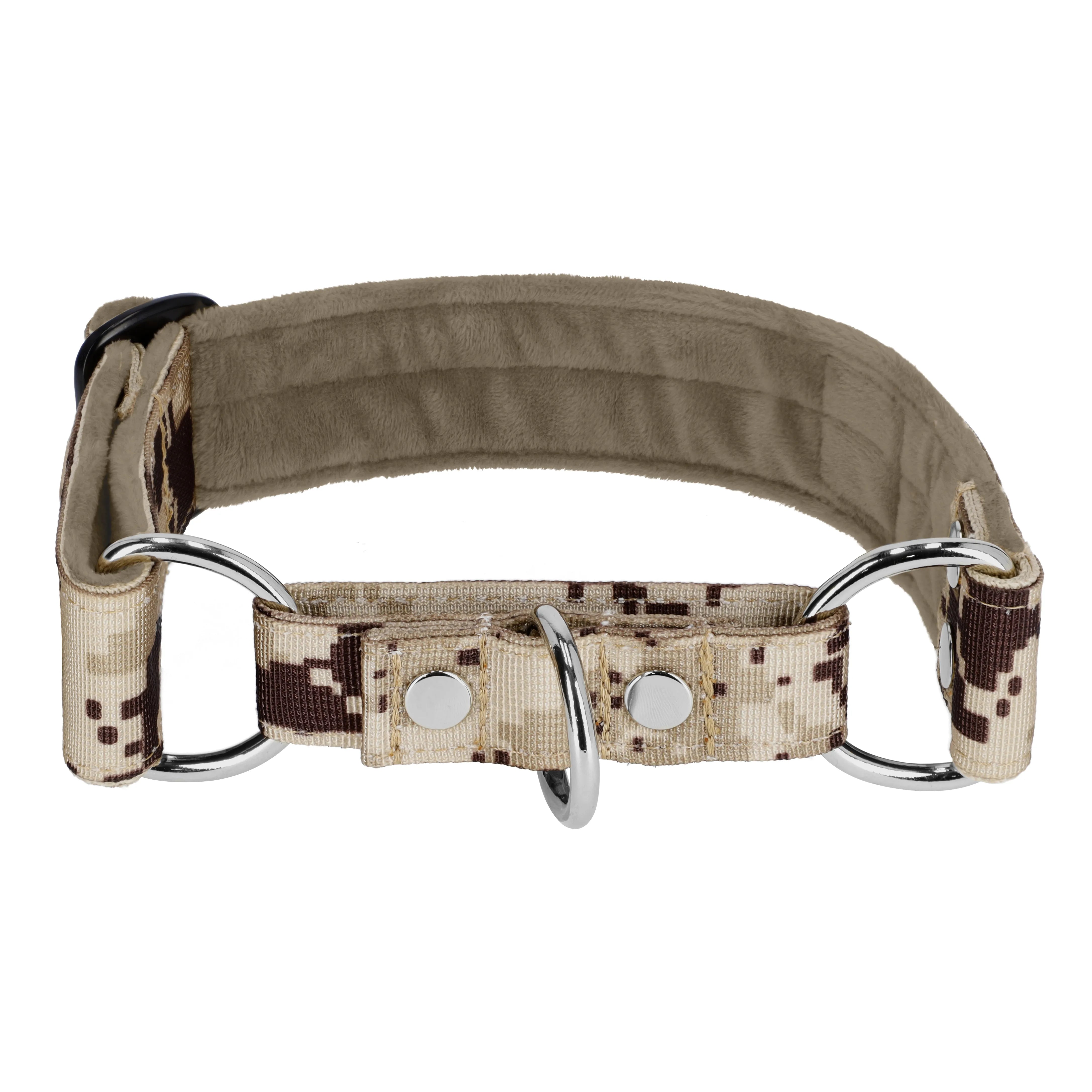 Martingale Camo Beige - Breites gefüttertes Hundehalsband mit Halbwürgegriff