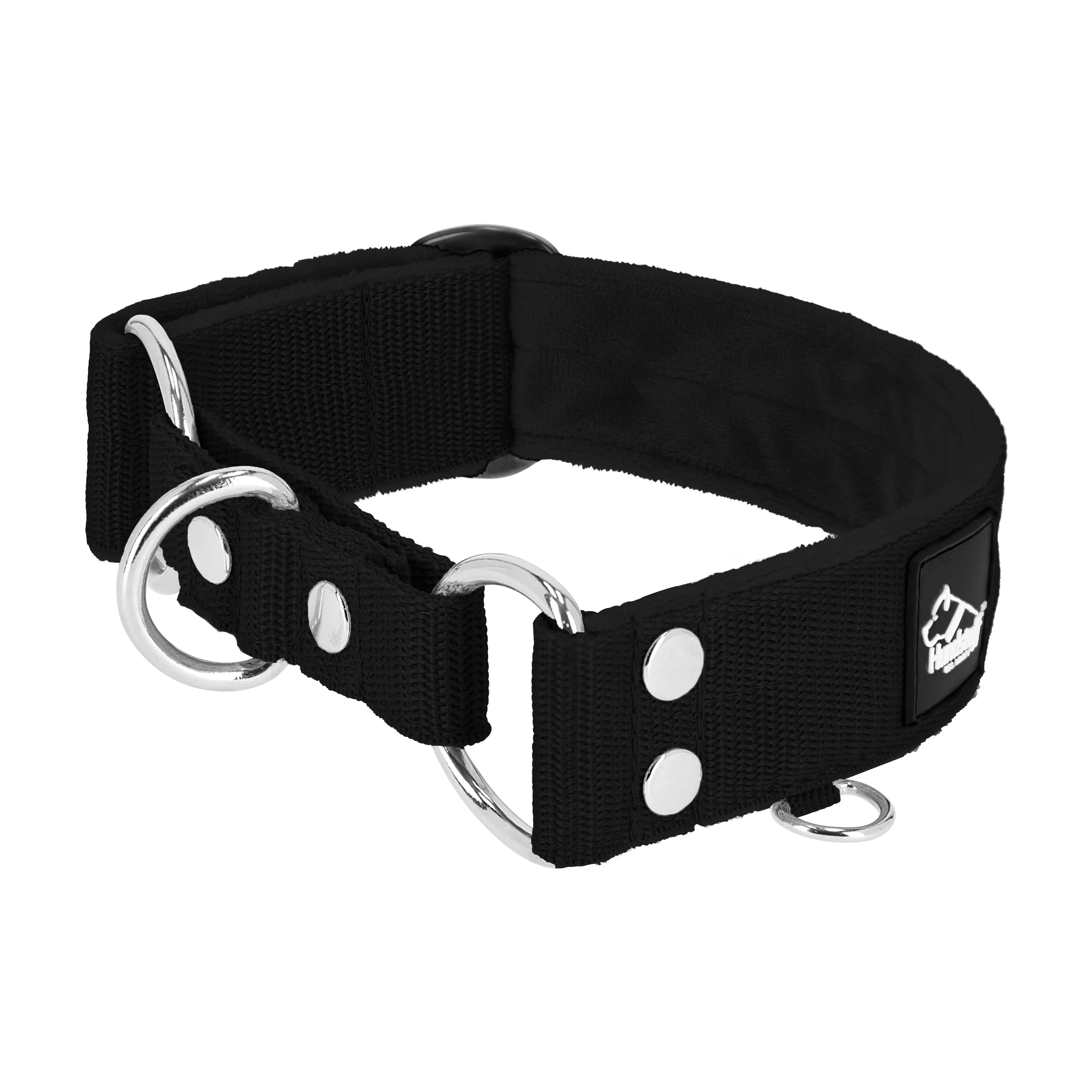 Martingale Schwarz - Breites, gefüttertes Halsband mit halber Würgefunktion