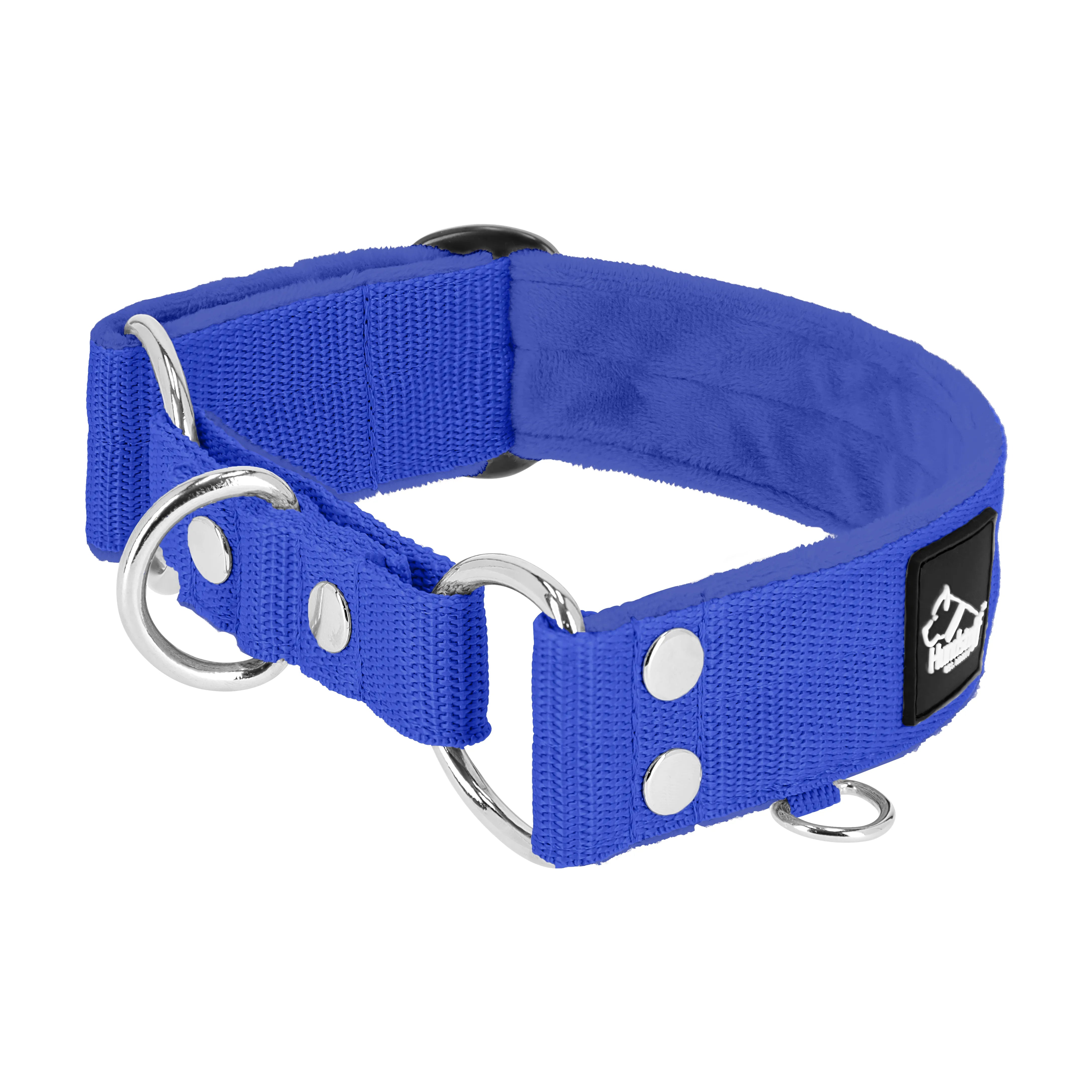 Martingale Blau - Breites, gefüttertes Halsband mit halber Würgefunktion