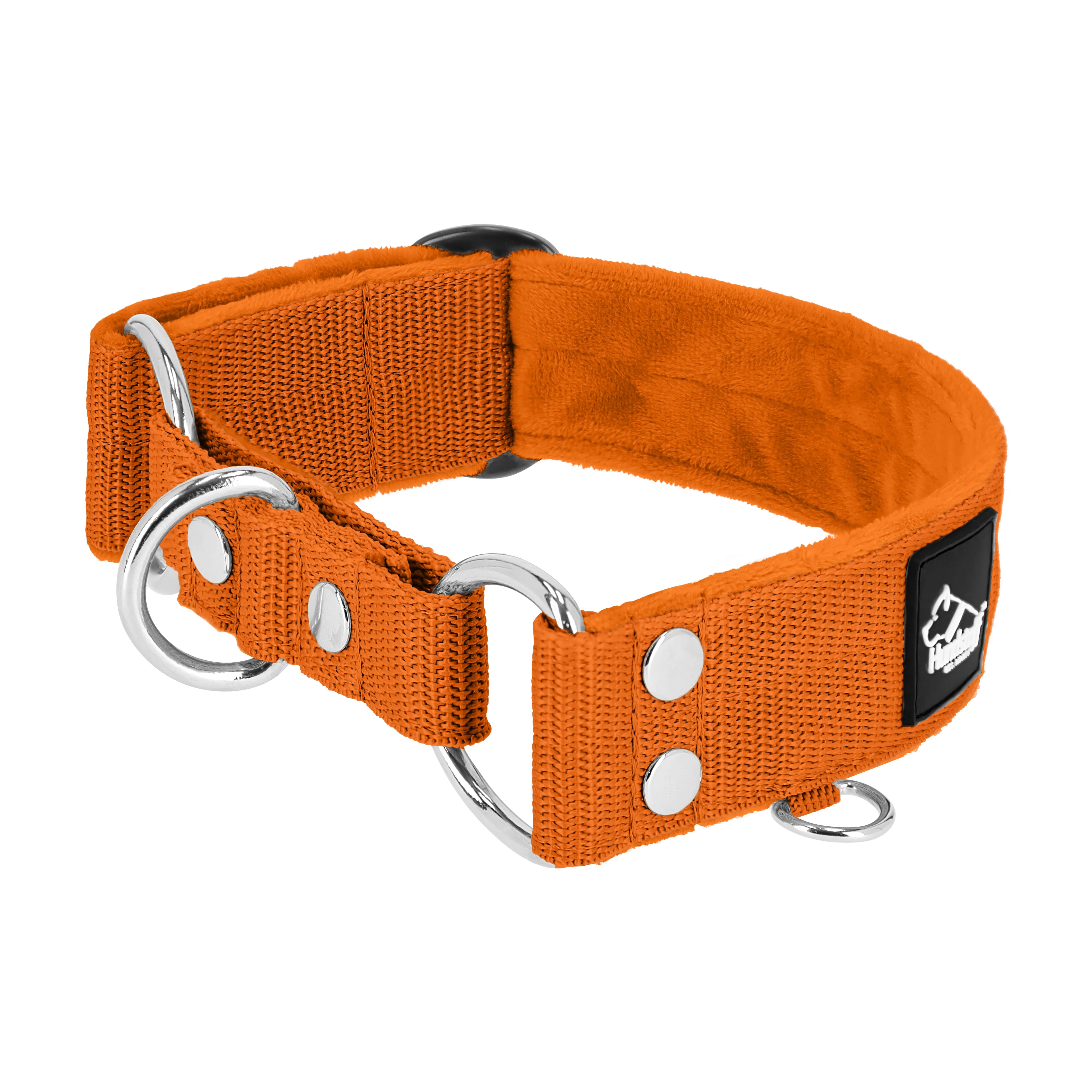 Martingale Orange - Breites, gefüttertes Halsband mit halber Würgefunktion