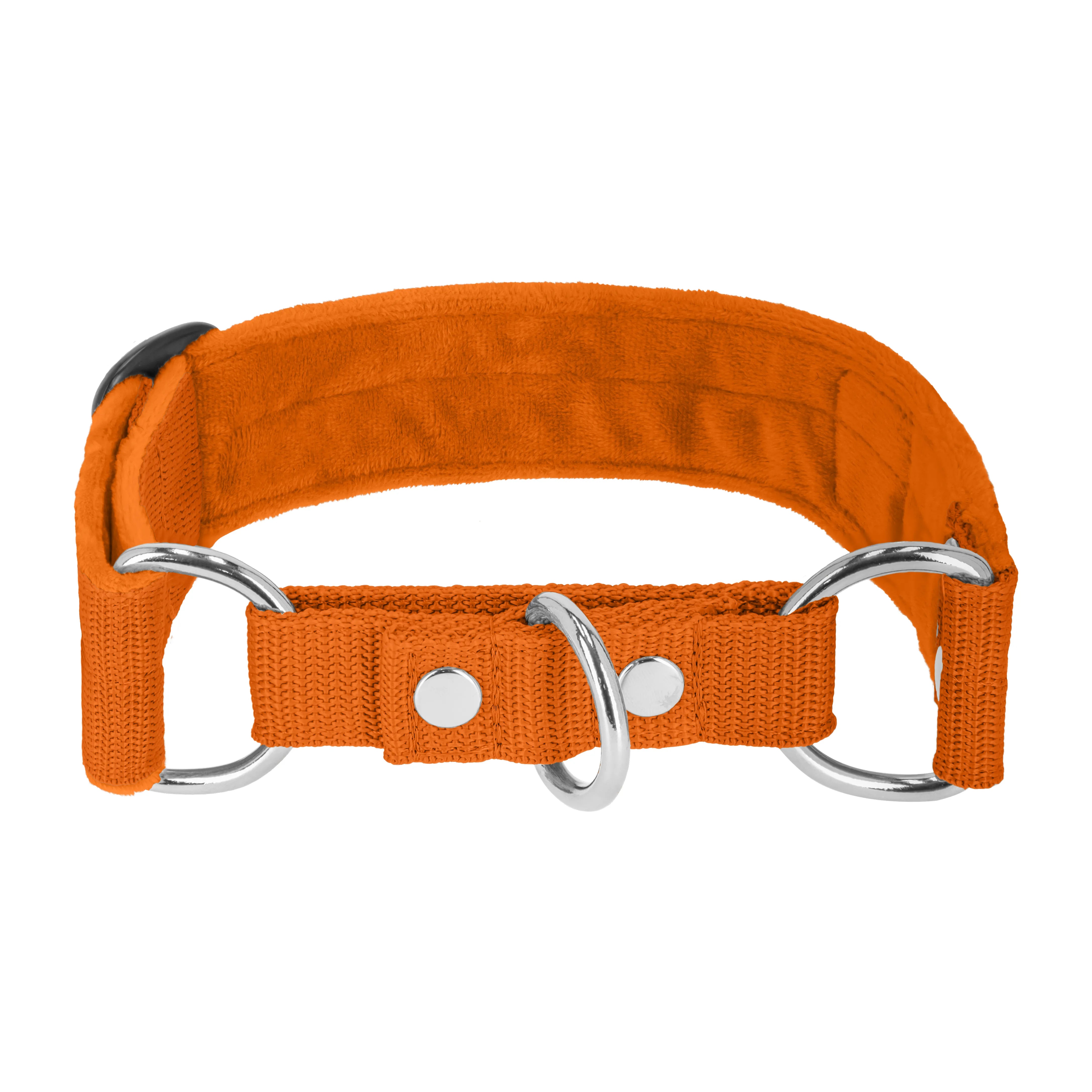 Martingale Orange - Breites, gefüttertes Halsband mit halber Würgefunktion